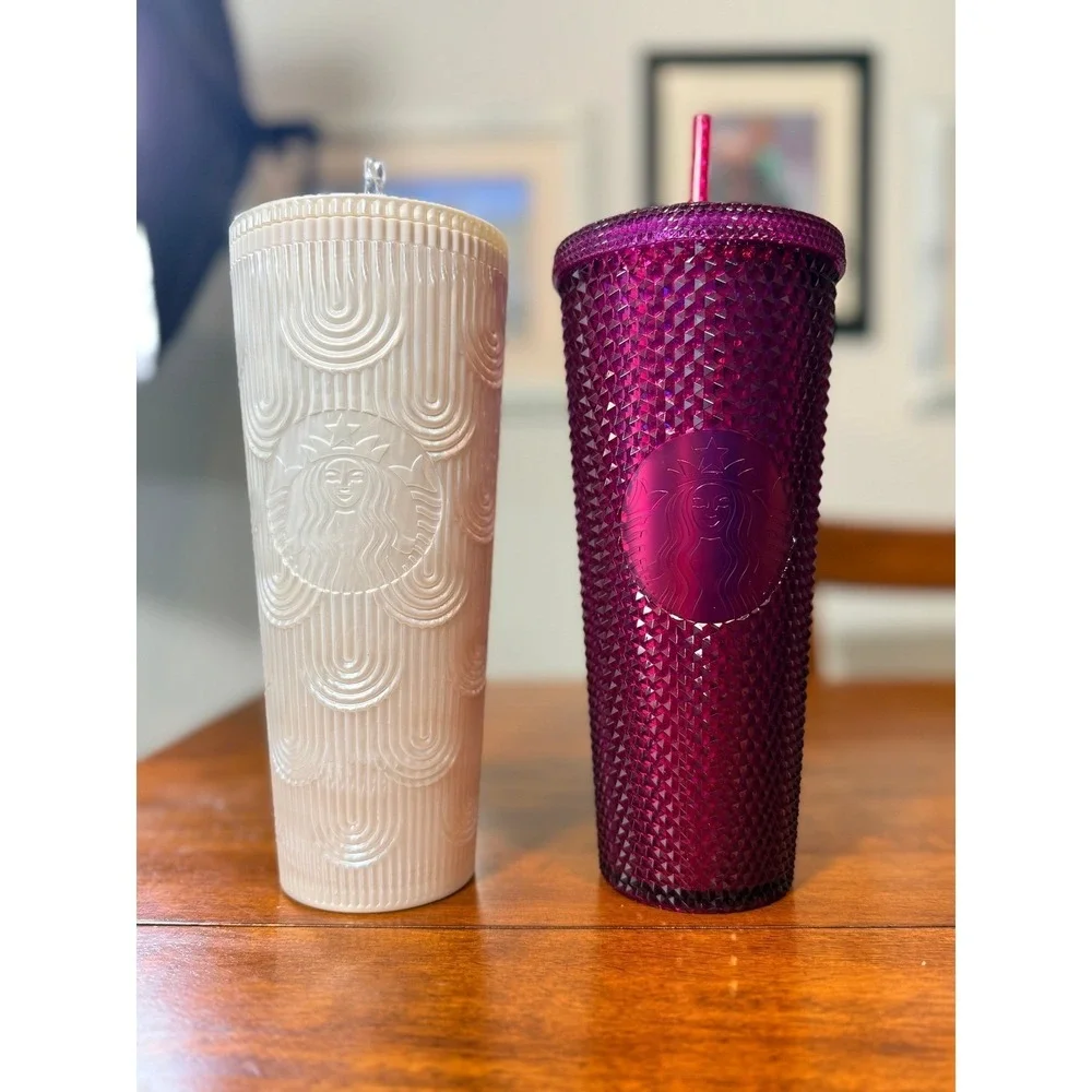 LOT Starbucks 24oz Venti Tumbler Purple Studded White Shell Arches 2022 Starbies